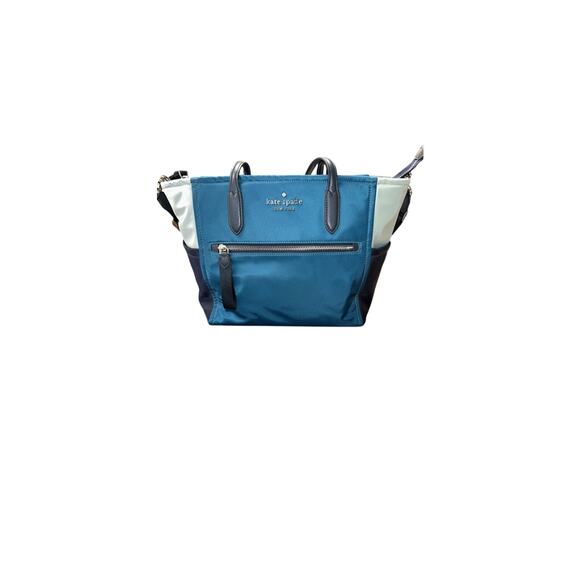 Kate Spade NY Blue Nylon Colorblock W/ Leather Trim Shoulder Bag NWOT - Picture 1 of 5